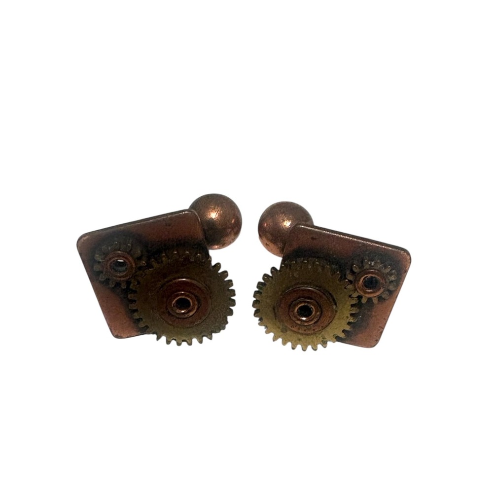 FRANK REBAJES Copper Brass Gears Modernist Cufflinks Tie Clip Set, 1950s - Picture 5 of 11